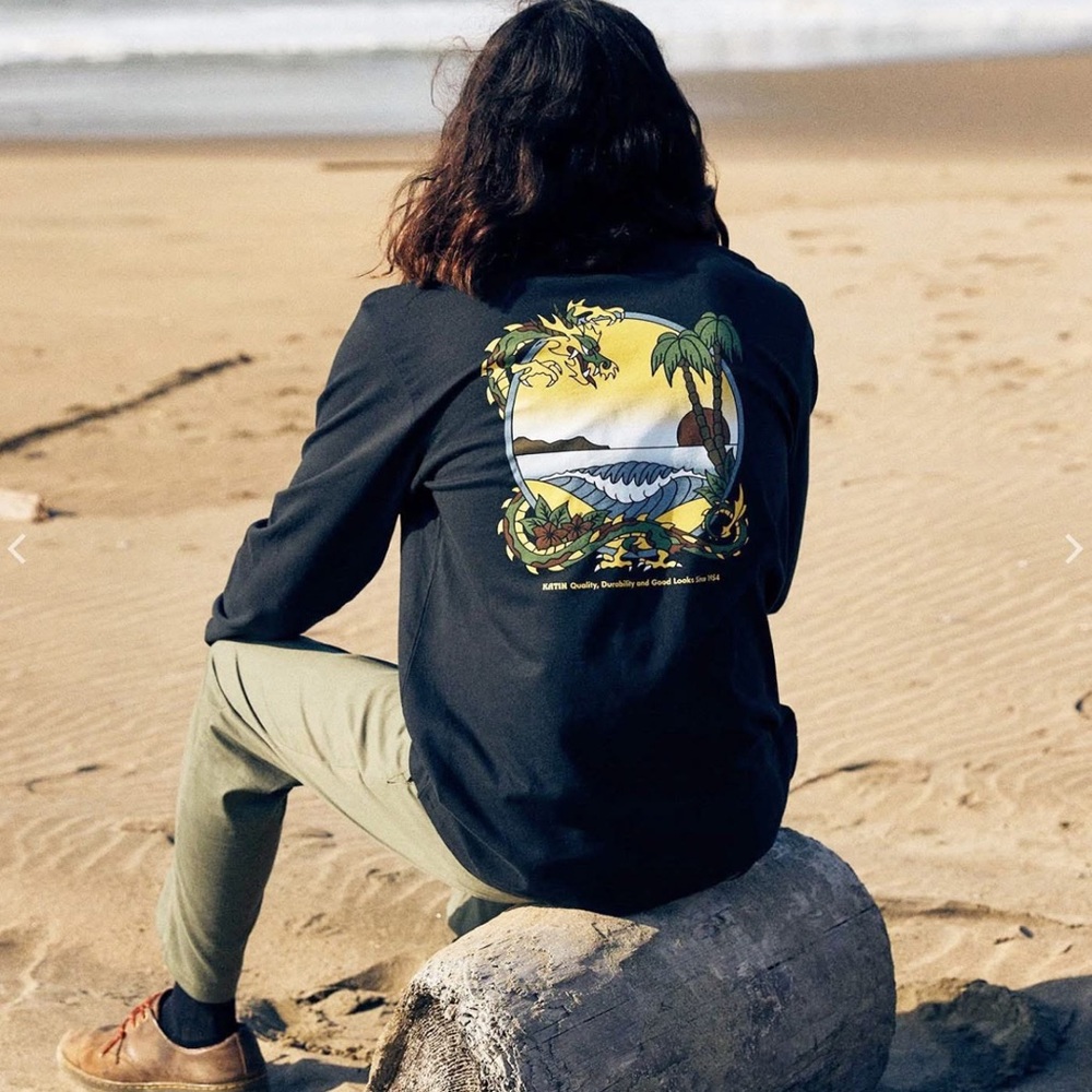 New🌟Katin Wavy Palms Black Long Sleeve Tee Shirt